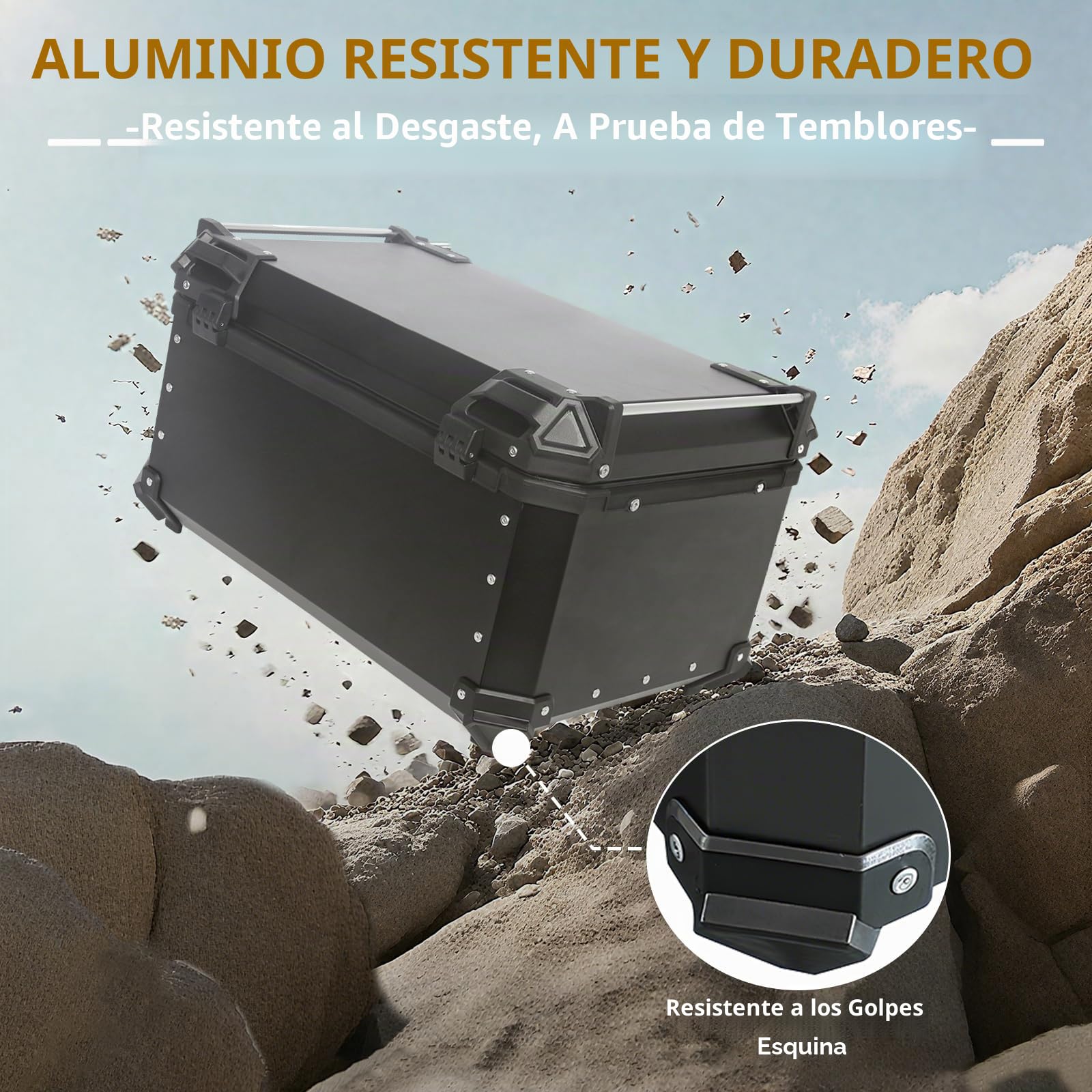 Baúl Moto 65L Universal de Aluminio – Impermeable IP68, Cofre Trasero Antirrobo para 2 Cascos, con Desmontaje Rápido para la mayoría de Motos & Scooter