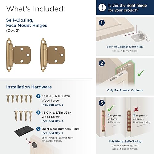 Miniatura 3 de Amerock BPR7629CZ  Bisagra de gabinete con marco frontal  Montaje frontal de cierre automático de superposición variable  Bronce champán  Bisagra de