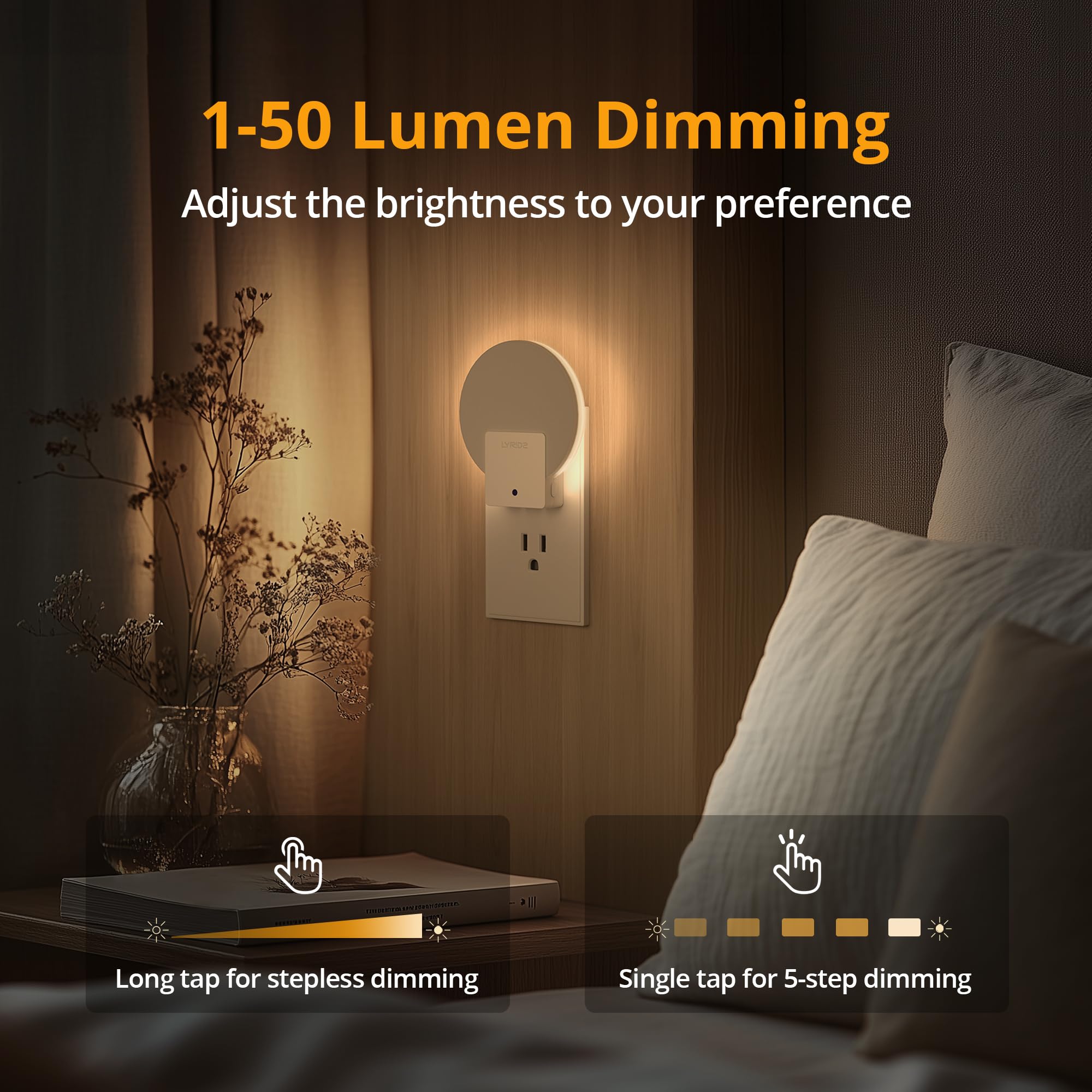 Lyridz Luz nocturna retroiluminada con sensor de anochecer a amanecer, luz nocturna con sensor de luz para recámara