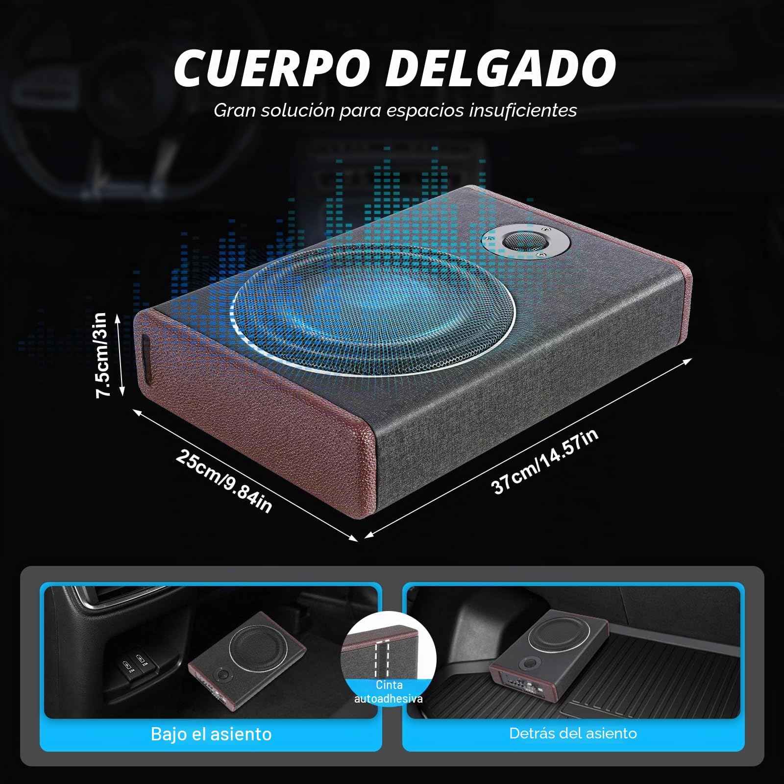 Subwoofer de 600 W para coche, altavoz de madera y acero inoxidable, frecuencia de 40 hz-200 Hz, 90 dB SNR para sistema de audio de radio de coche