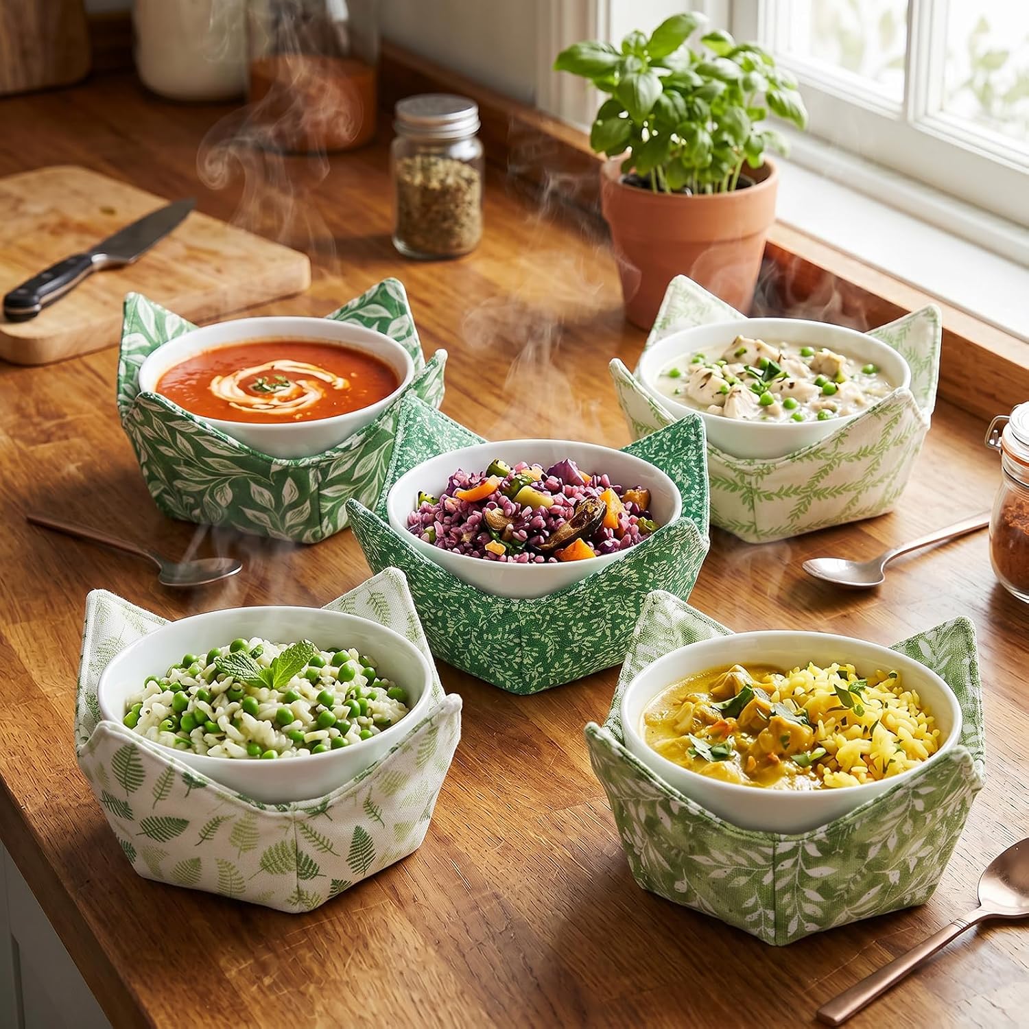 Cotton Microwavable Bowl Cozy, Microwave-Safe Hot Bowl Holders, Soup Bowl Cozy Hot Pads (C5)