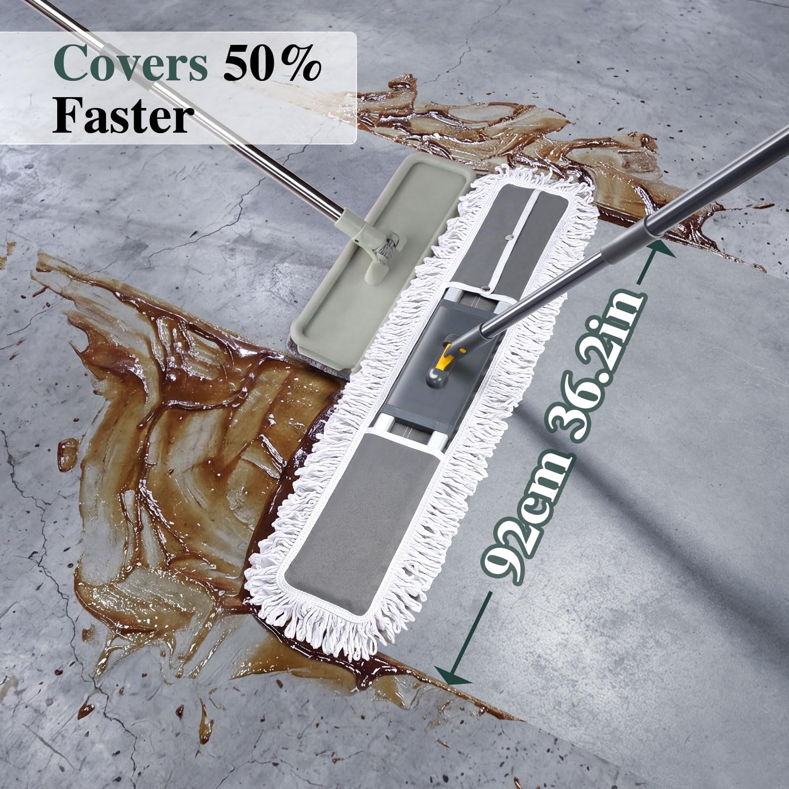 Masthome Wischmopp, 91,4 cm, robuster Industrie-Mopp für Bodenreinigung, kommerzieller Staubwischer mit 3 wiederverwendbaren Pads, 152,4 cm Langer Griff, nass und trocken, Flache Mops für