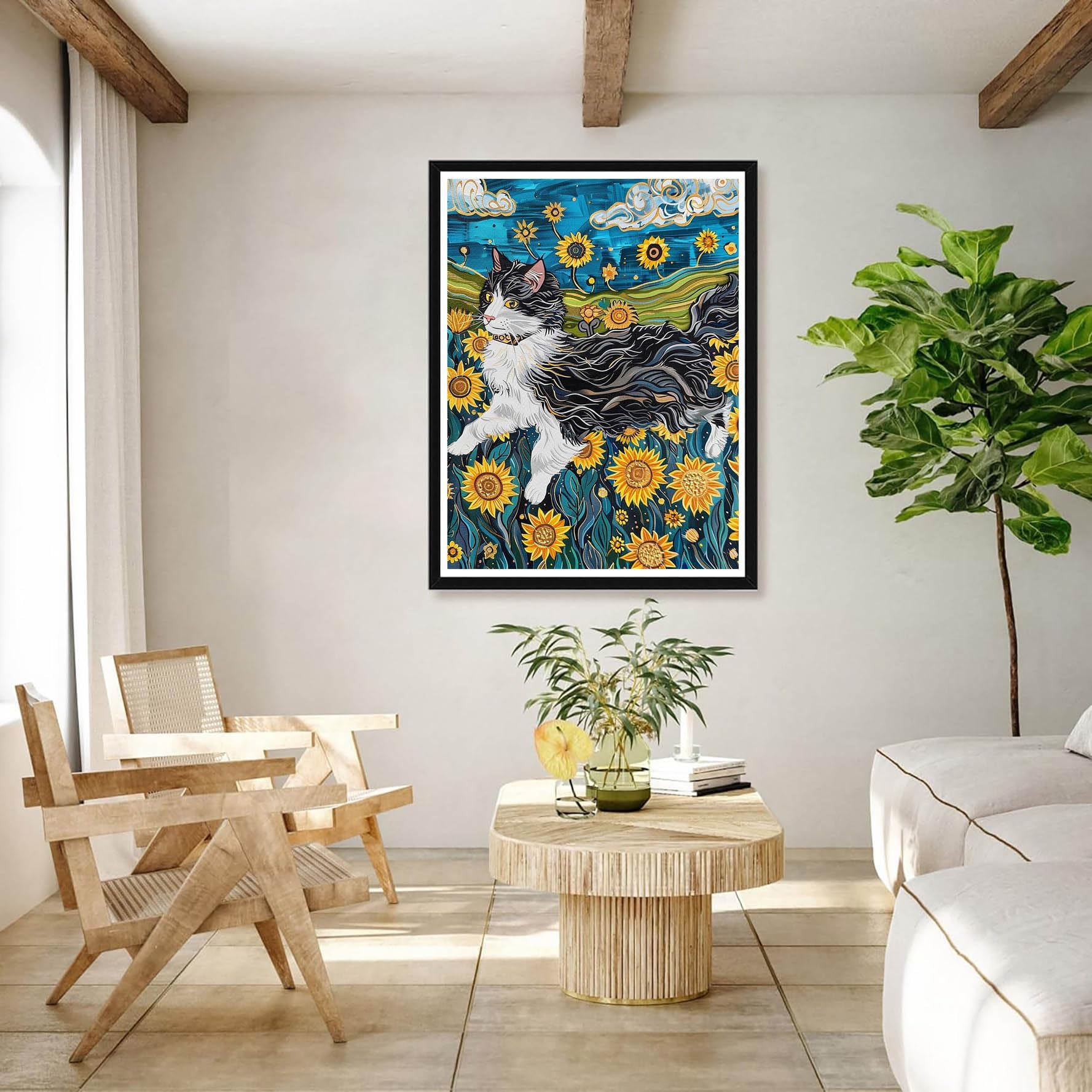 Bimkole 5D Diamond Painting Kit Completo Fai da Te Gatto, Animale Girasole Pittura Diamante Punto Croce Strass Arte E Creazione Di Mosaico Decorazione Murale Artigianale 30x40cm