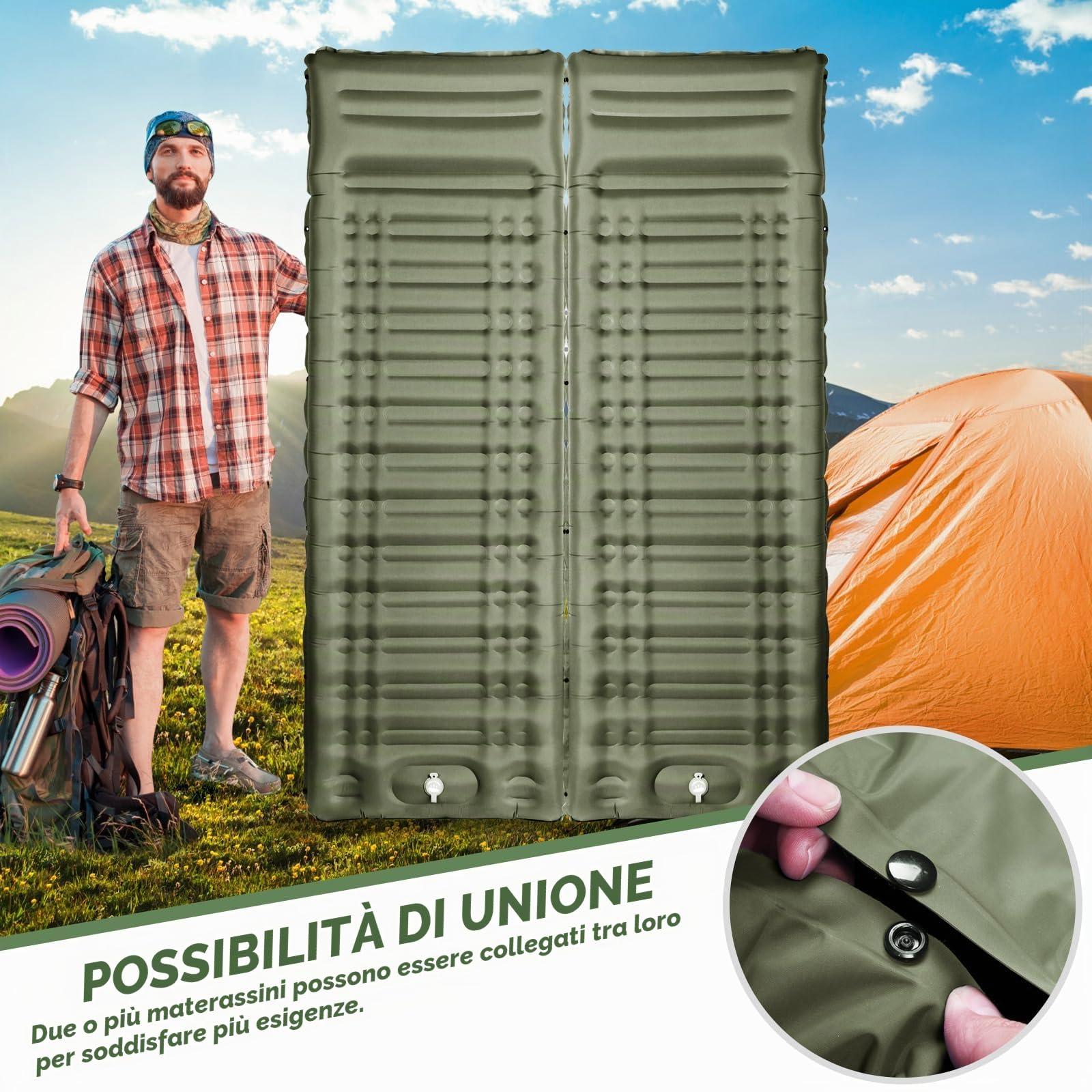Materassino da Campeggio,Materassino Gonfiabile Extra Spessore da 12 cm con Cuscino, Materassino Autogonfiabile Ultraleggero&Impermeabile, Adatto per Trekking,Backpacker,Tenda,Spiaggia