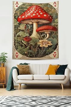 Pelangi Vintage Mantar Desen Leke Tutmaz Kuma  Duvar  rt s  Duvar Hal s  Tapestry PNTR183, 140 x 140