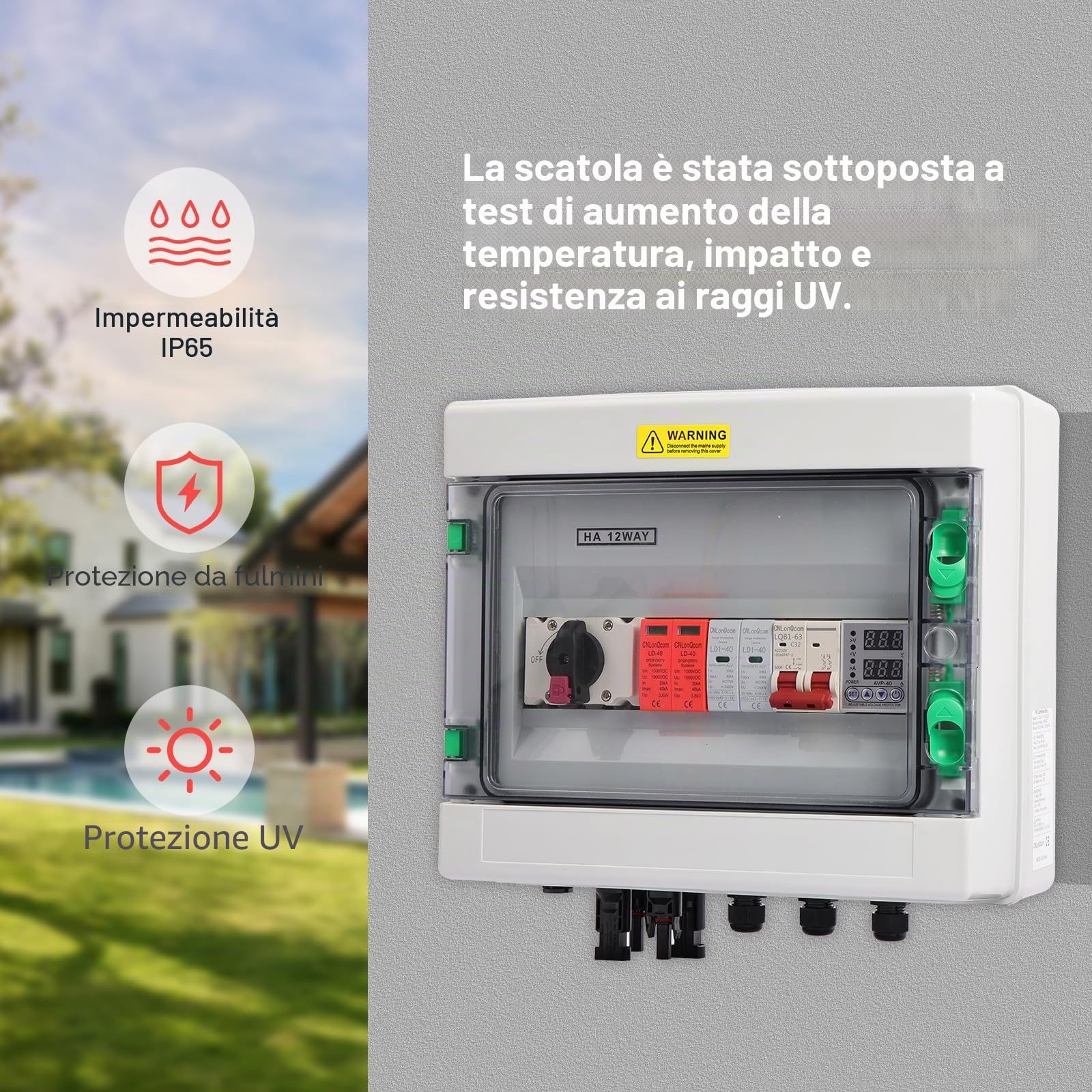 Protezione contro le sovratensioni per impianti fotovoltaici - Scatola di giunzione solare CC 1000V 32A, interruttore di sezionamento con protezione contro le DC 1000 V/AC 230 V Distribution Box