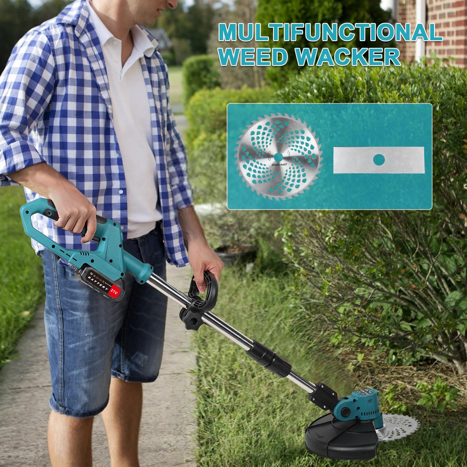 Tosaerba a batteria, tosaerba elettrico con motore brushless, larghezza di taglio 9 pollici, manico telescopico, tosaerba manuale con due batterie, manico regolabile per piccoli giardini 1