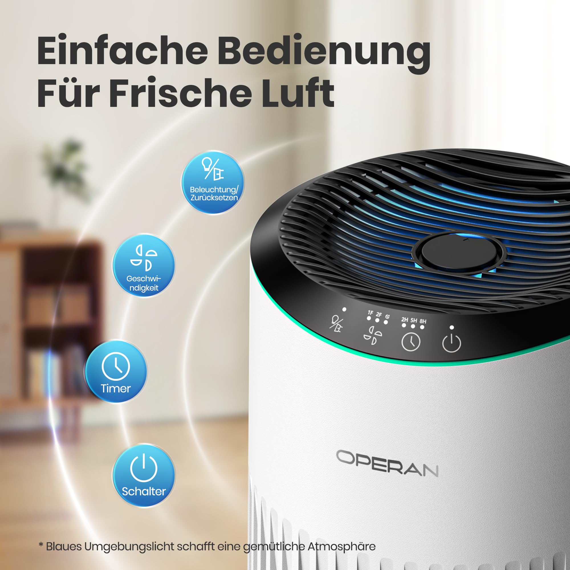 MERONTE Luftreiniger für Schlafzimmer, Zuhause, allergischer Luftreiniger für Schlafzimmer, Büro, Raucherzimmer, HEPA-Filter, Luftreiniger,Weiß, 1 Pack+3 Modi