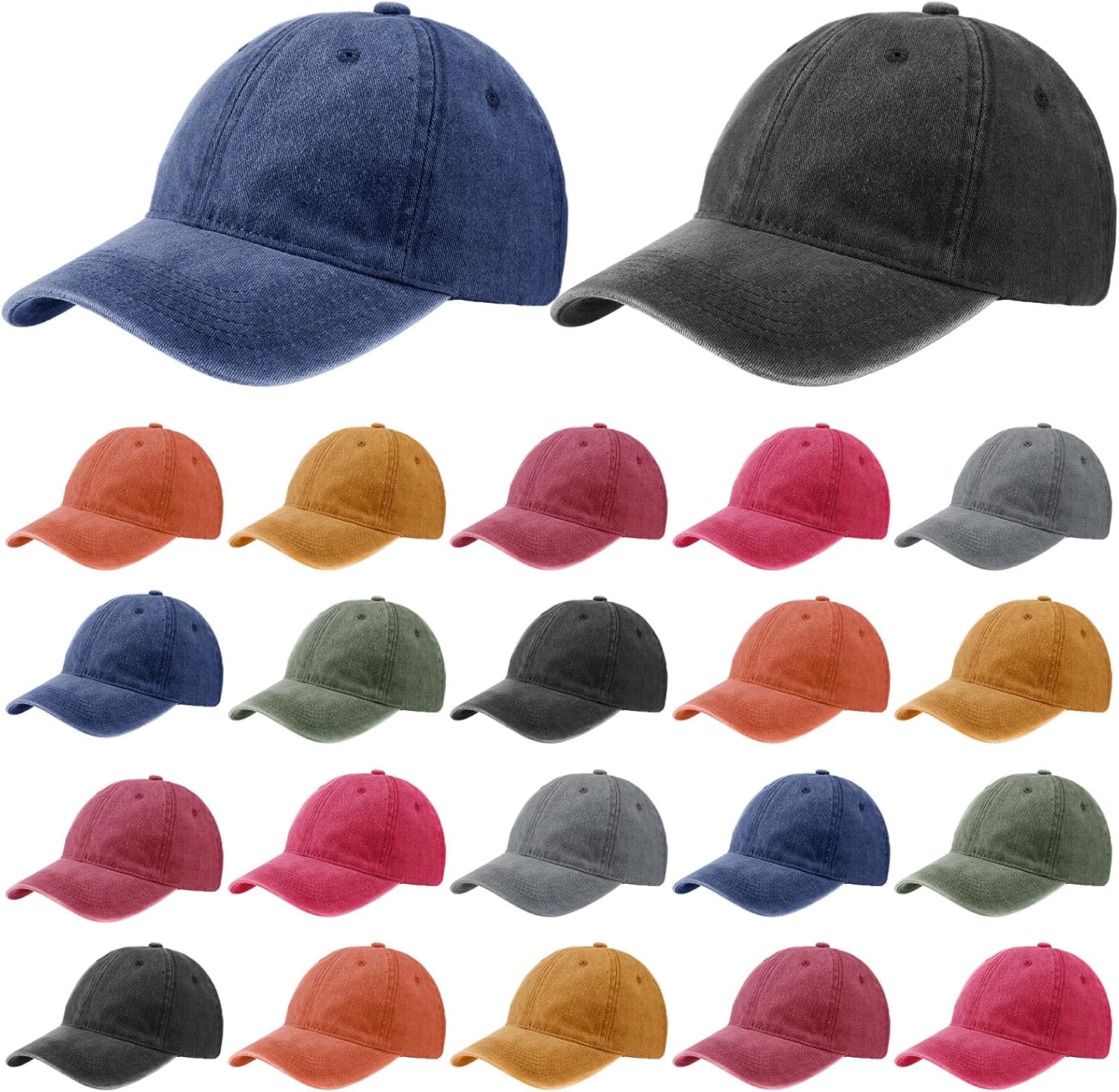 Sureio 24 Pcs Distressed Baseball Caps Bulk for Women Men Vintage Washed Cotton Adjustable Baseball Cap Trucker Hats Golf Hat for Outdoor Sports