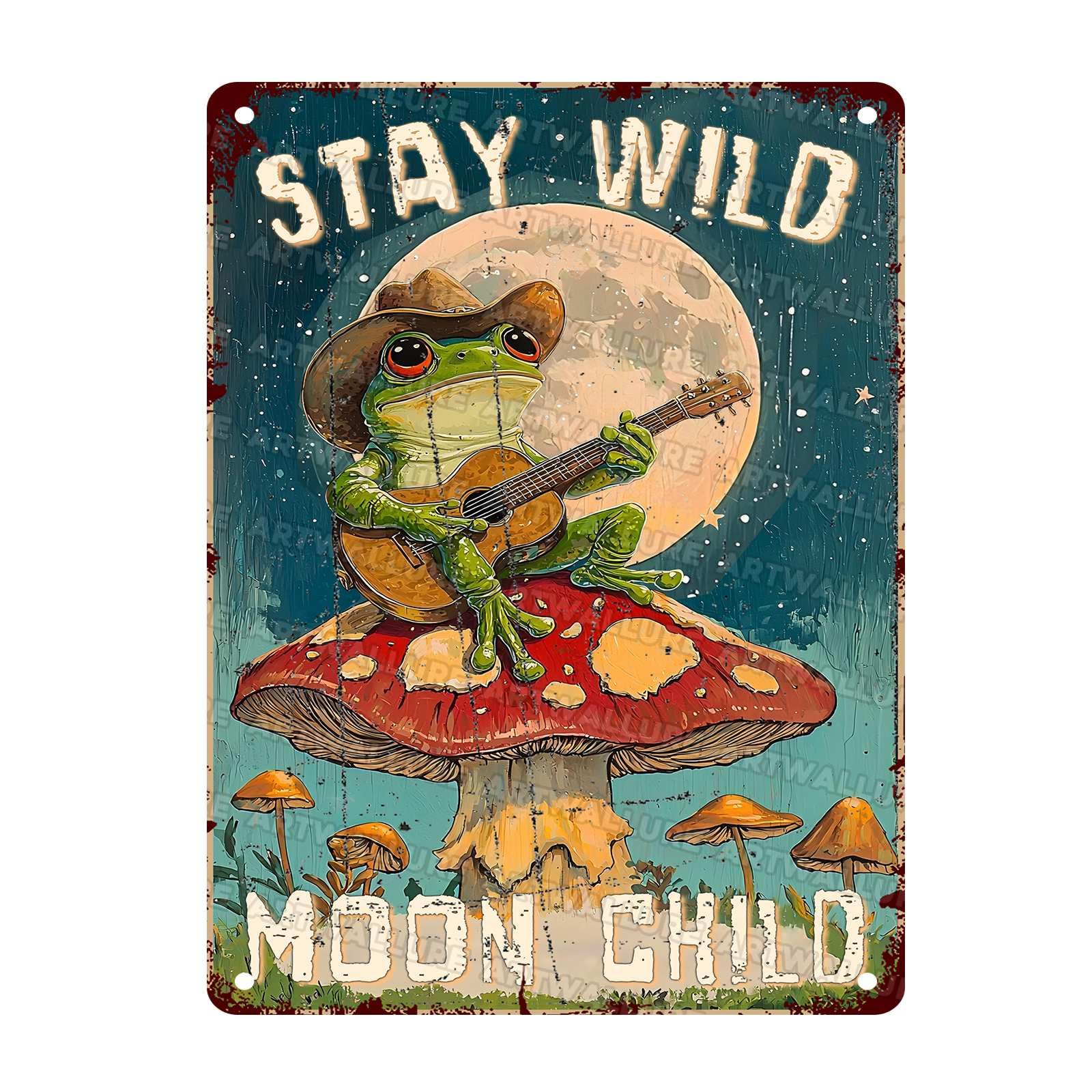 Frog Vintage Tin Sign Stay Wild Moon Metal Sign Mushroom Frog Wall Art Plaque for Home Bar Bedroom Man Cave Office 12x16Inch