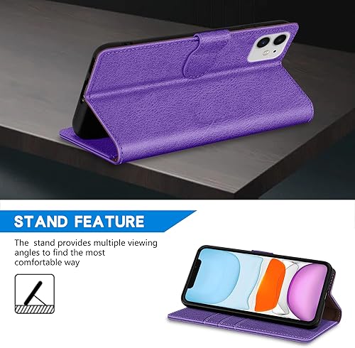 Miniatura 5 de ZZXX Funda tipo cartera para iPhone 11 con bloqueo RFID, ranura para tarjetas, función atril, cierre magnético, funda protectora de cuero para