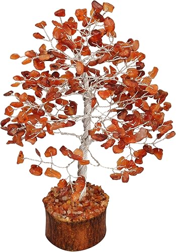 FASHIONZAADI - Árbol de la vida con cristal de cornalina, árbol de chakras para energía positiva, decoración de Feng Shui hecha a mano con piedras