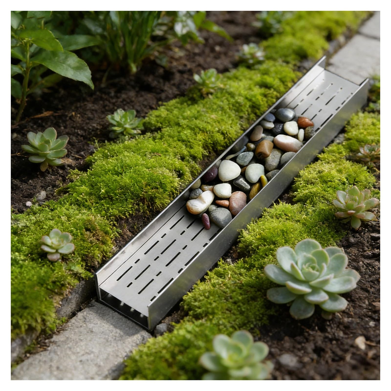 GLDYTVF 304 Stainless Steel Drain Grate with Bottom Outlet Narrow Channel Drain Cover for Patio Terrace Garden & Balcony Ditch (H20*W6.5CM/H7.87*W2.56IN)