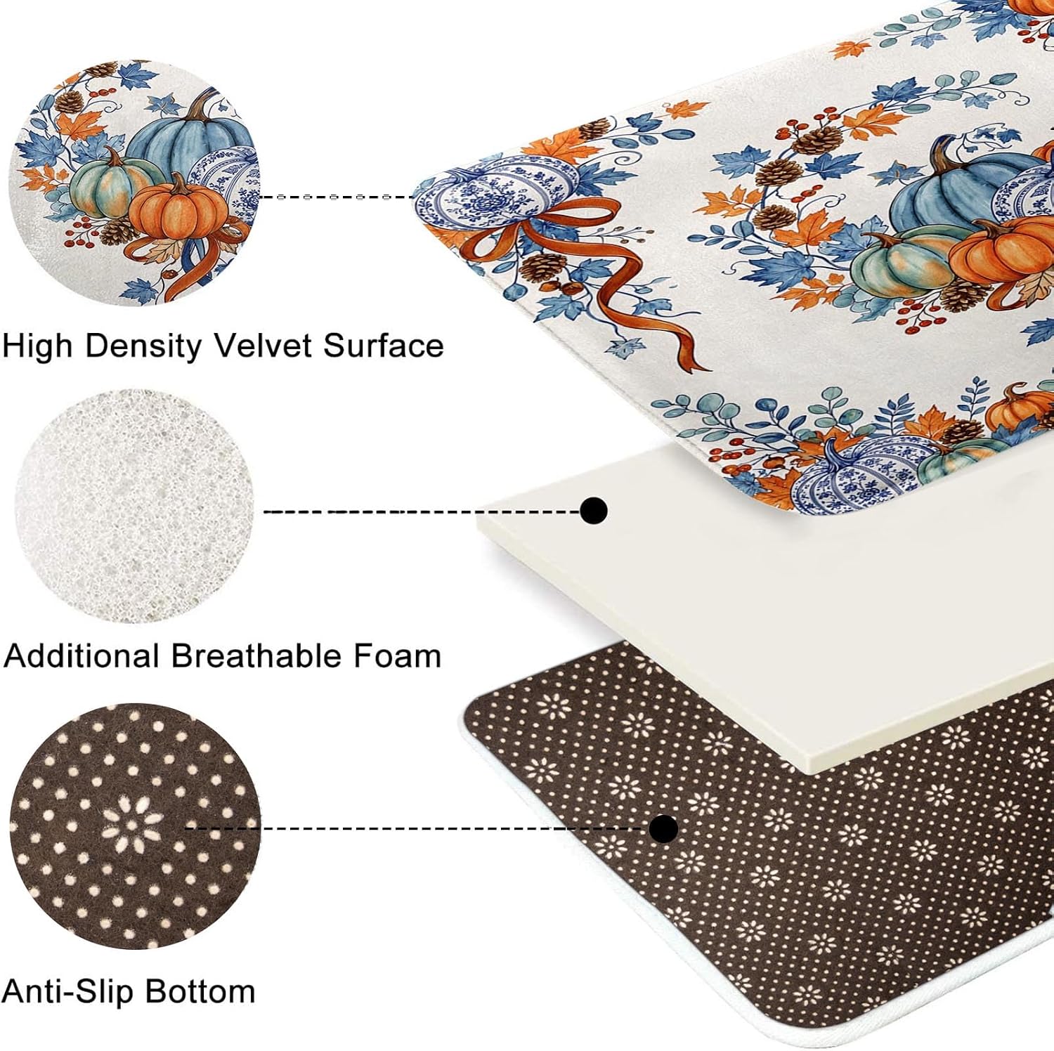 Arttown Fall Bathroom Set, Shower Curtain and Bath Rugs Chinoiserie Pumpkin