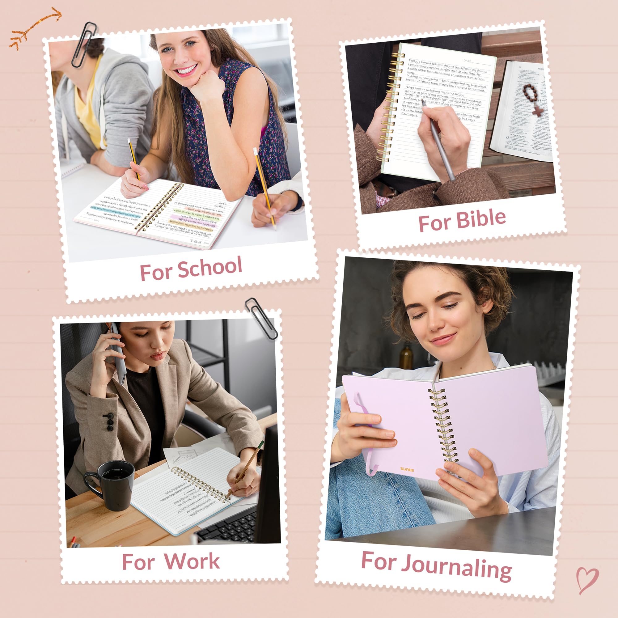 SUNEE Cuadernos de diario, cuaderno de espiral rayado A5 para mujer, 146 páginas, cuaderno de tapa dura con rayas universitarias para el trabajo, tomar notas, diario y suministros escolares de