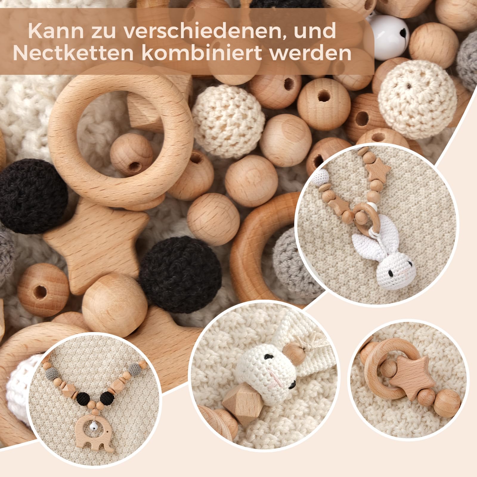 ARTREE 1 Conjunto de cuentas y anillos de madera, cuentas de para macramé kit de manualidades DIY.