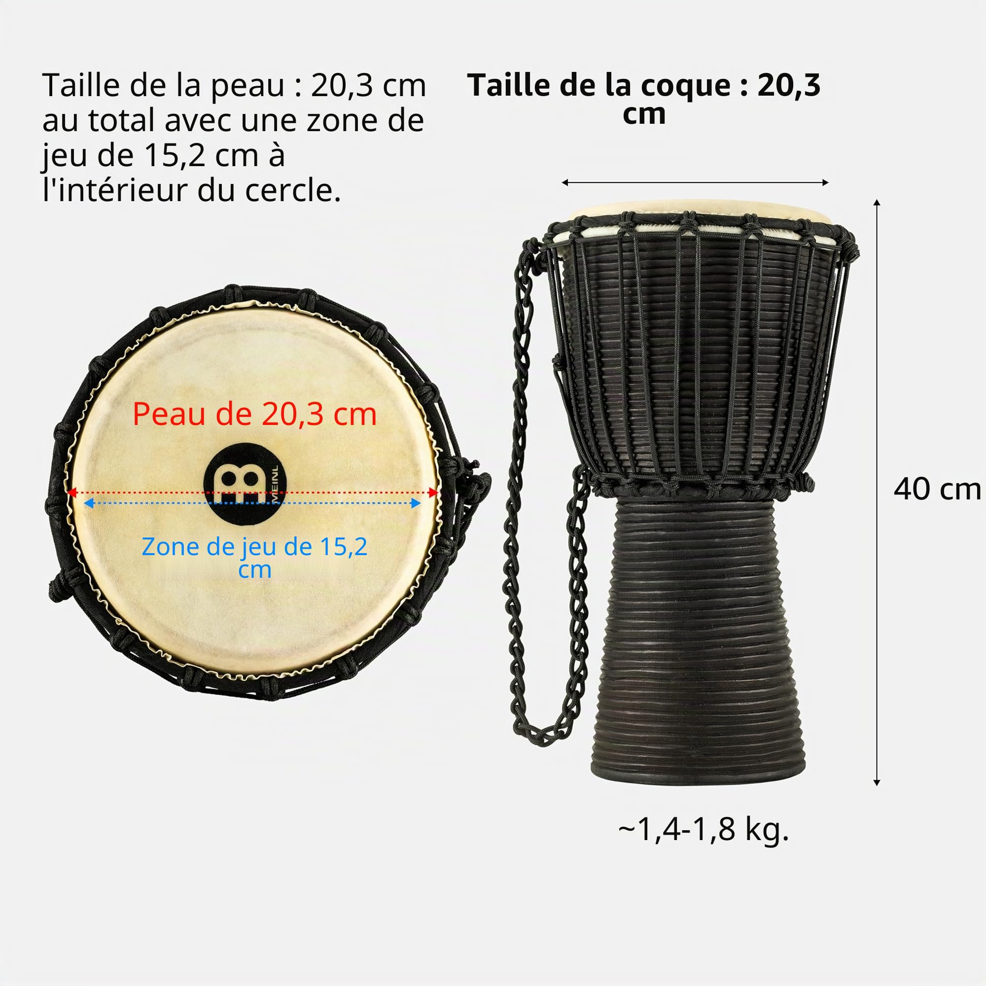 Meinl Percussion Djembe River À Cordes – Petite Percussion à Main – Avec Peau de Chèvre – Diamètre 8 pouces – Acajou, Noir (HDJ3-S)