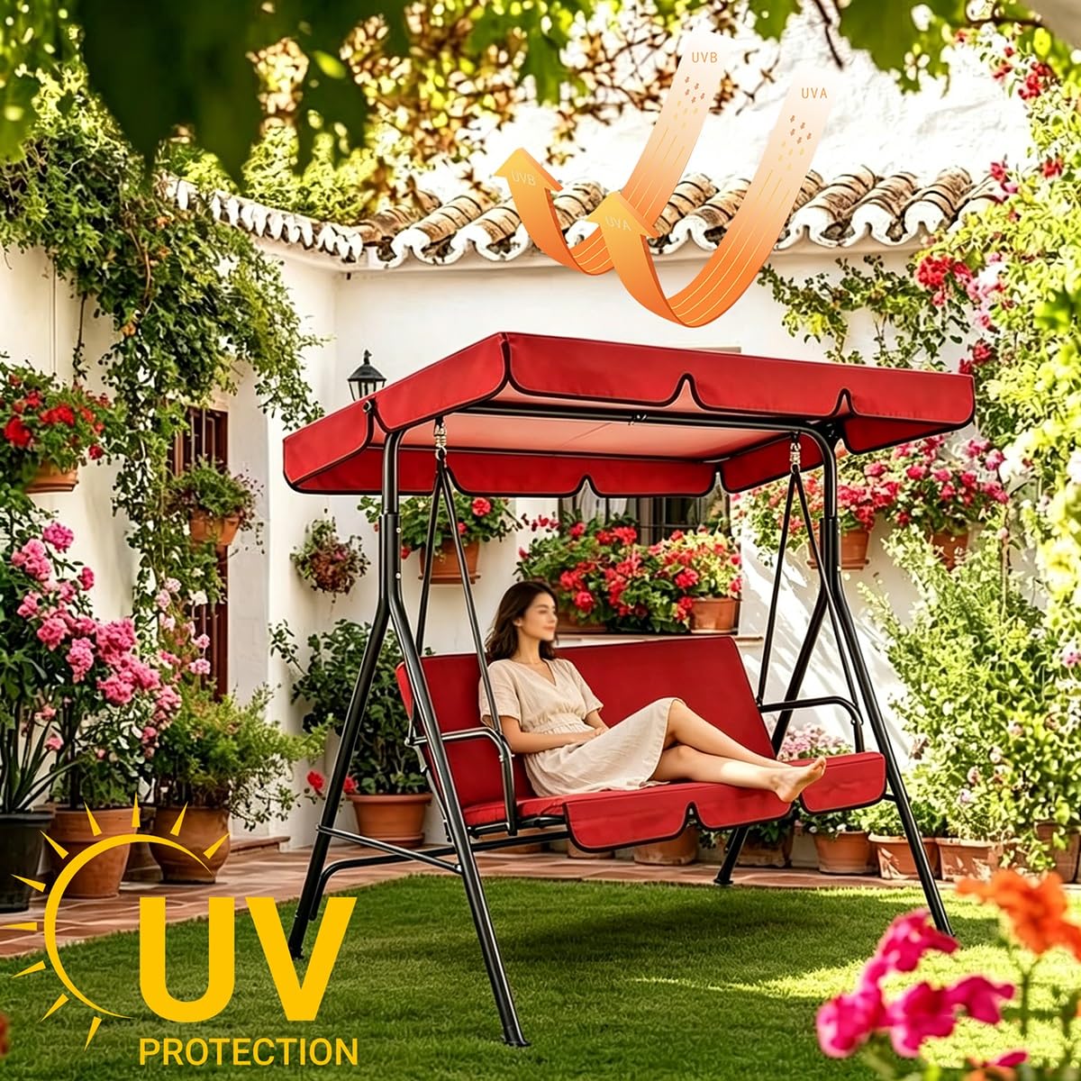 Housse de Toit de Rechange pour Balancelle de Jardin à 2 ou 3 Places, Toile de Remplacement pour Balancelle en Polyester Imperméable et Anti-UV(Gray,190x132x15cm)