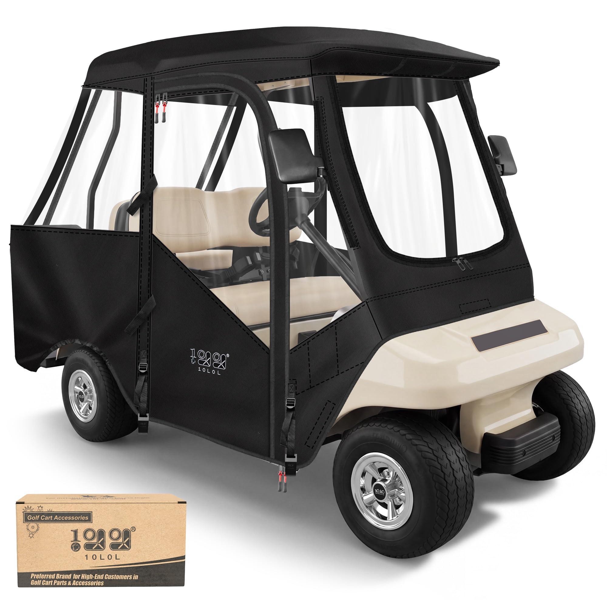 10L0L 4 Passagier-Golfwagen-Gehäuse für Club Car DS, wasserdicht, winddicht, tragbar, transparent, Golfwagen, Fahrgehäuse, Aufbewahrungsabdeckung, Schwarz (Rücklicht kann gesehen werden)
