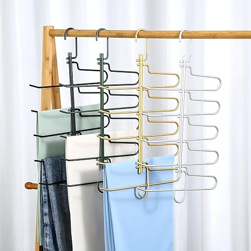 Miniatura 9 de Brifuting Perchas de aluminio para pantalones que ahorran espacio, 5 capas multifuncionales, sin olor, libre de óxido, organizador de armario