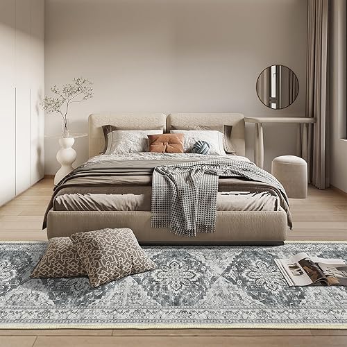 Miniatura 8 de Bsmathom Alfombra de pasillo para pasillos, antideslizante, lavable, estilo bohemio, 2 x 6 pies, alfombra de pelo bajo, alfombra vintage para