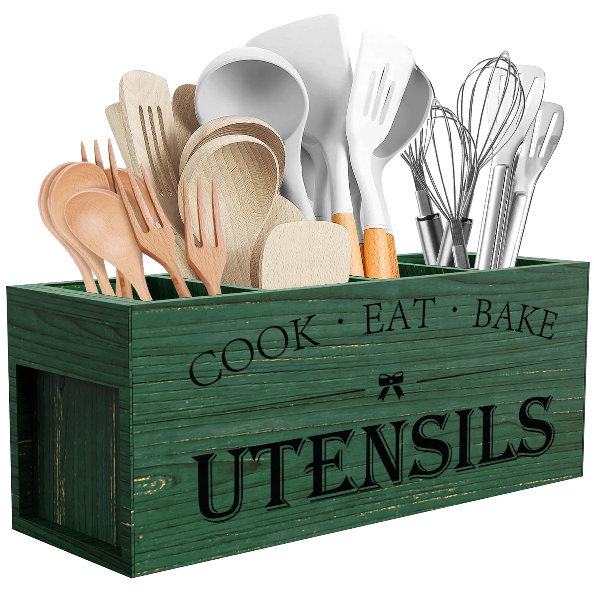 Suli Extra Large Utensil Holder Countertop for Kitchen Counter,Wood,Green