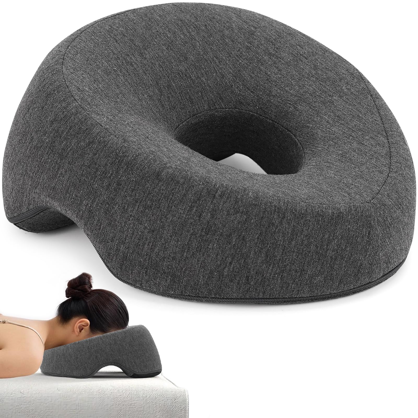 Cuscino Massaggiante A Forma Di U Con Foro Per Il Viso: Poggiatesta In Memory Foam Per Letto Spa E Salone - Grigio/Verde