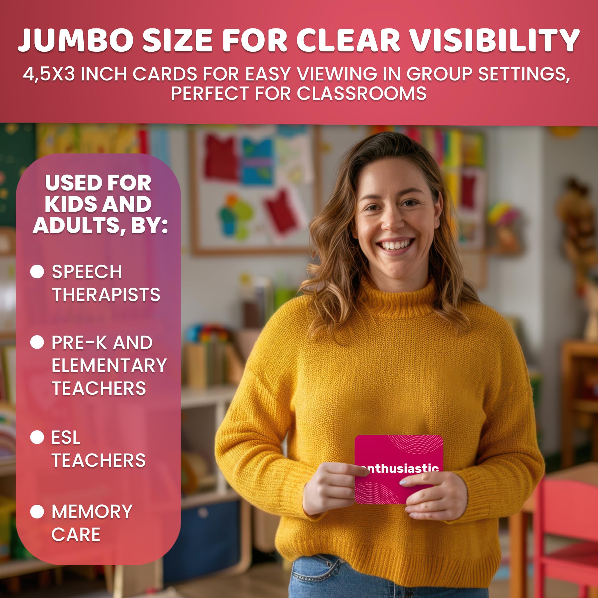 QUOKKA 104 Flash Cards for Kids and Adults - Real-Life Large Preschool Flash Cards for Speech Therapy, ABA Therapy, ESL Teaching, Early Childhood Education, Emotions Vocabulary Building Cards - Image 4