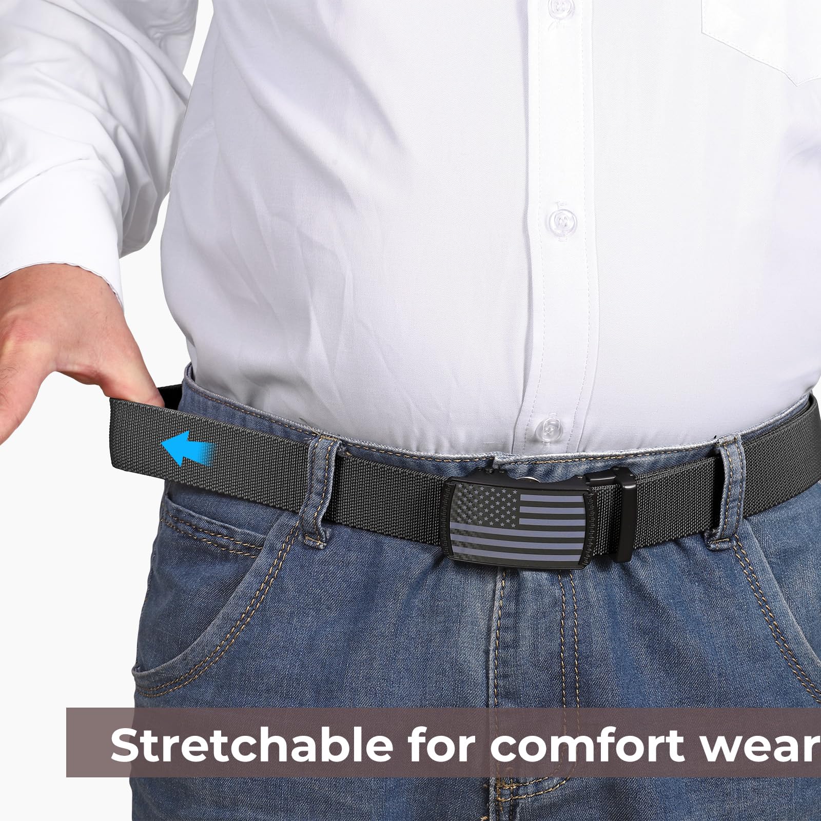 SANSTHS Elastischer Stretch-Gürtel für Herren, Ratsche, Nylon-Gürtel für Herren, Freizeit, Arbeit, Jeans, Golf