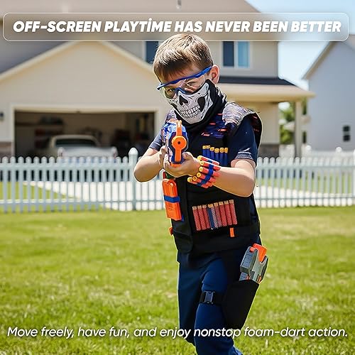 Miniatura 4 de JoyX Kit de chaleco táctico compatible con pistolas Nerf para niños, serie N-Elite con 40 dardos de espuma para pistola, equipo de acción protectora