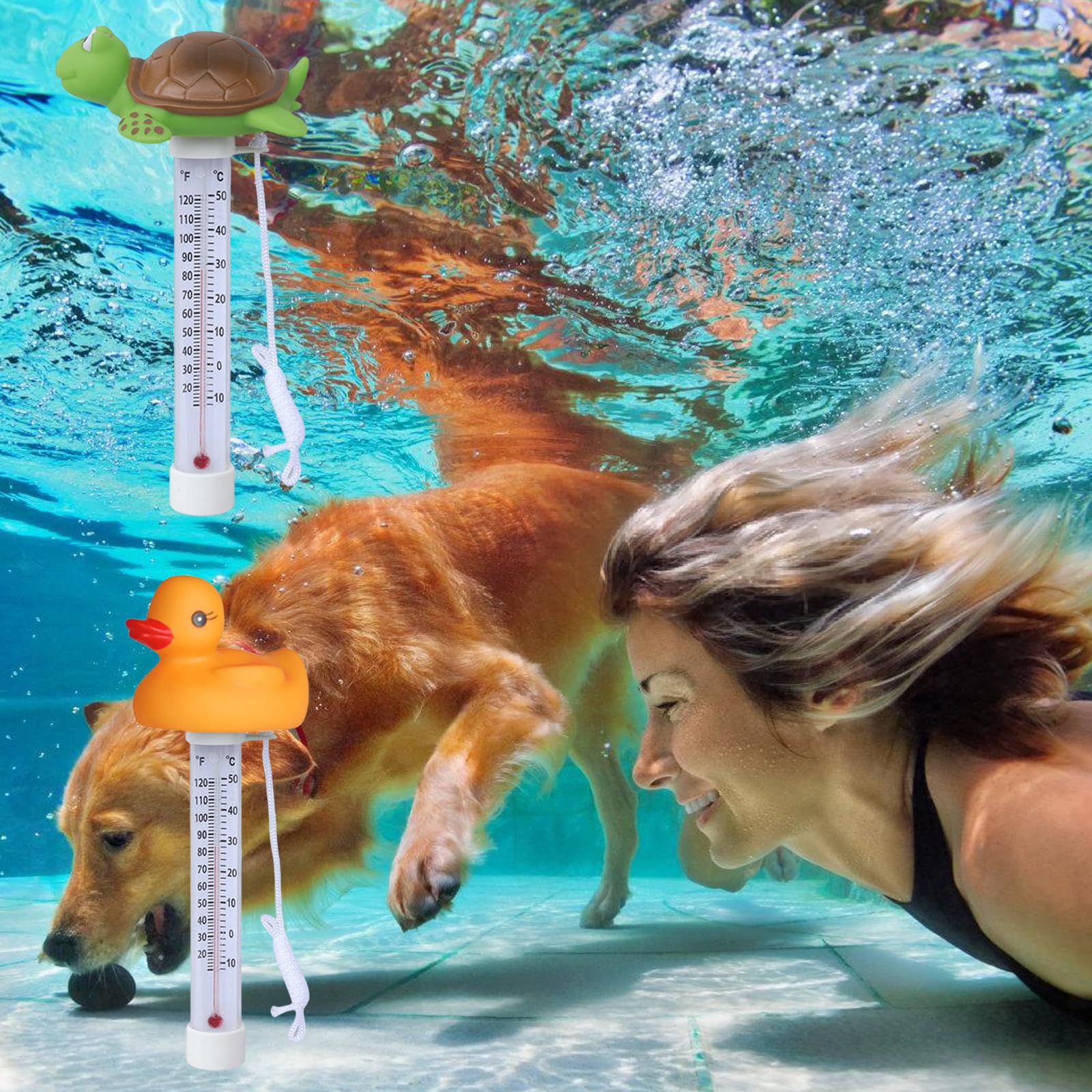 2 Stück Schwimmende Pool Thermometer, Pool Thermometer Schwimmend mit Befestigungsleine, Poolthermometer Schwimmend Whirlpools für Alle Outdoor & Indoor Pools, Spas, Hot Tubs, Aquarien (Grün)