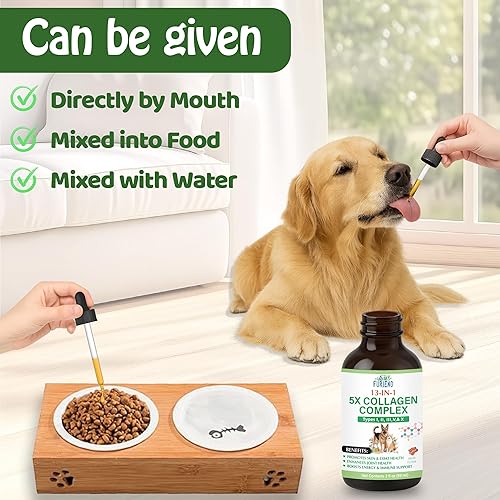Miniatura 4 de Colágeno 5X prémium para perros y gatos  Suplemento líquido con péptidos de colágeno tipos I, II, III, V y X, vitaminas, biotina y probióticos para