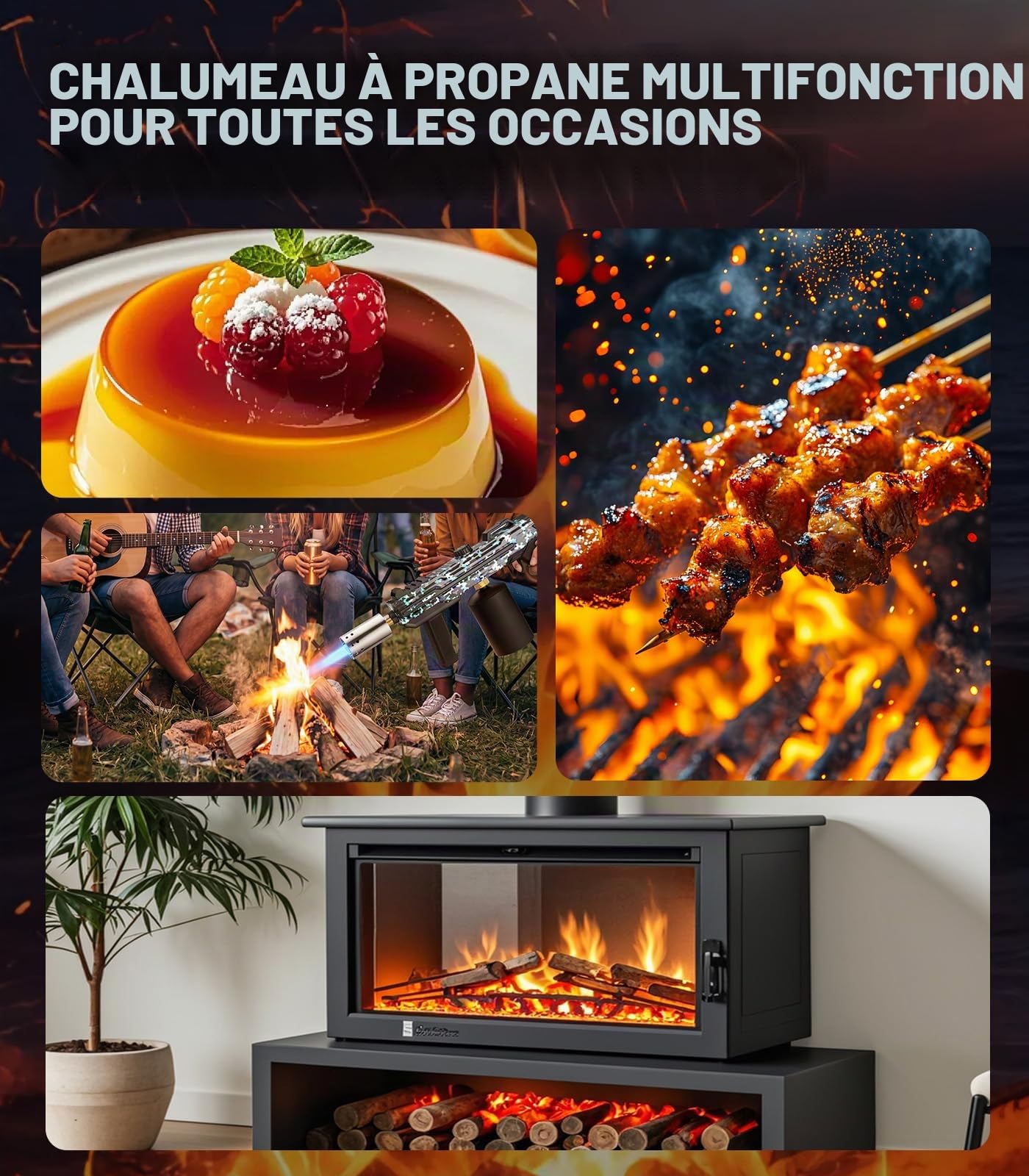 Pistolet torche puissant, lance-flammes réglable | Chalumeau pour barbecue, camping, briquet à charbon et allume-feu – Réservoir non inclus (camouflage)
