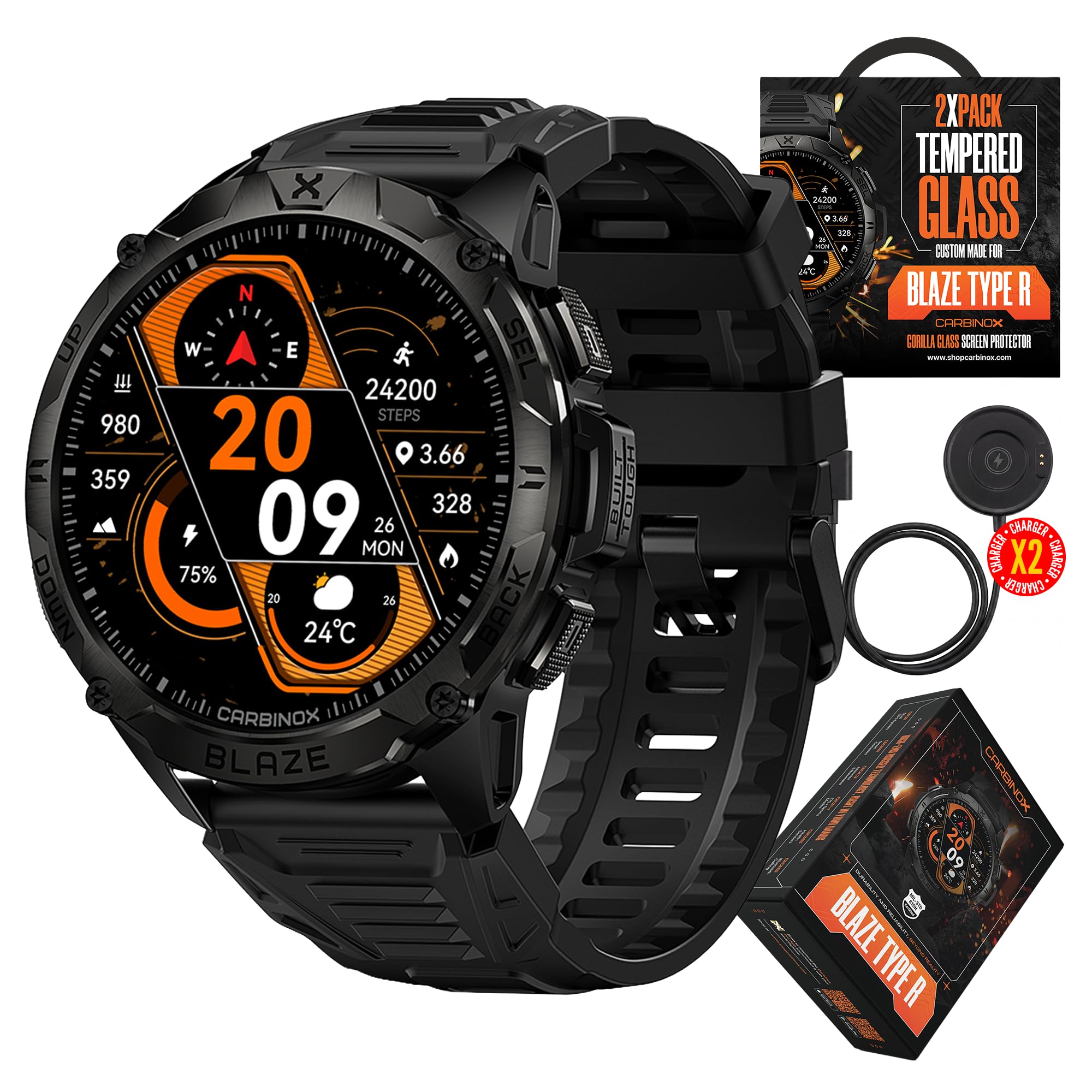 CARBINOX Blaze Rugged Smart Watch for Men, Fitness Tracker, GPS
