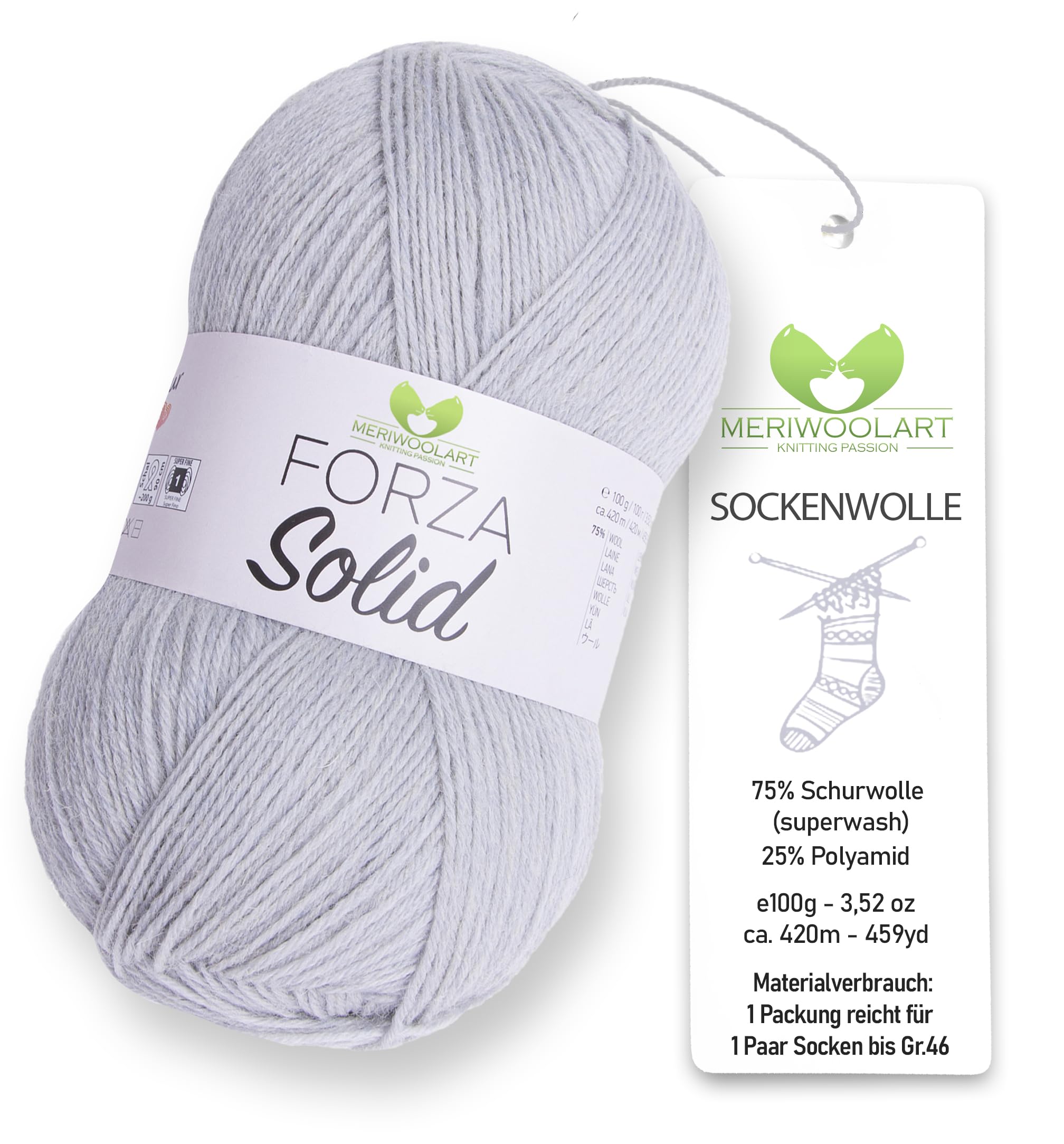 MeriWoolArt® Sock Wool 4-Ply - 100 g Merino Wool Yarn for Knitting & Crocheting, 75% Virgin Wool (Superwash), 25% Polyamide, 420 m - Ideal for Socks for Men and Women, Sweaters & Cardigans 4612