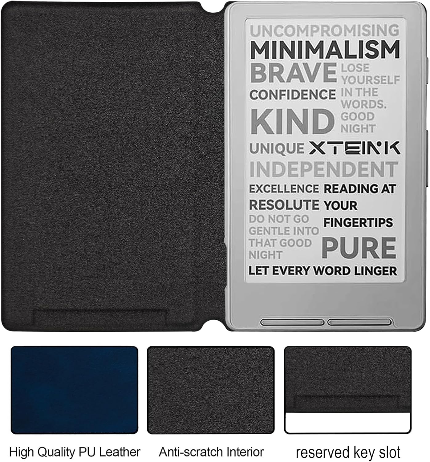 Magnetic Case Compatible with Xteink X4 4.3 Inch E-Book Reader, Ultra Thin Lightweight Leather Protective Cover with Magnetic Closure (Soft-Touch Matte Dark Blue) image 2