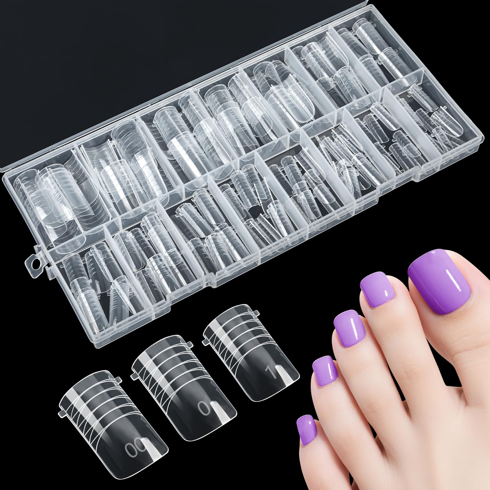 Kiiwah 150 szt. form do przedłużania i budowania, zestaw podwójnych form wielokrotnego użytku, długie, kwadratowe, pełne formy do żelu akrylowego, do manicure, 15 rozmiarów (przezroczyste)