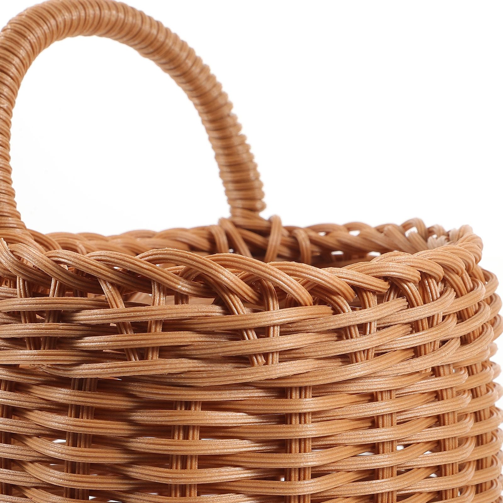 Cesto da appendere per porte, in vimini, rotondo, stile boho, da appendere alla parete, colore: marrone