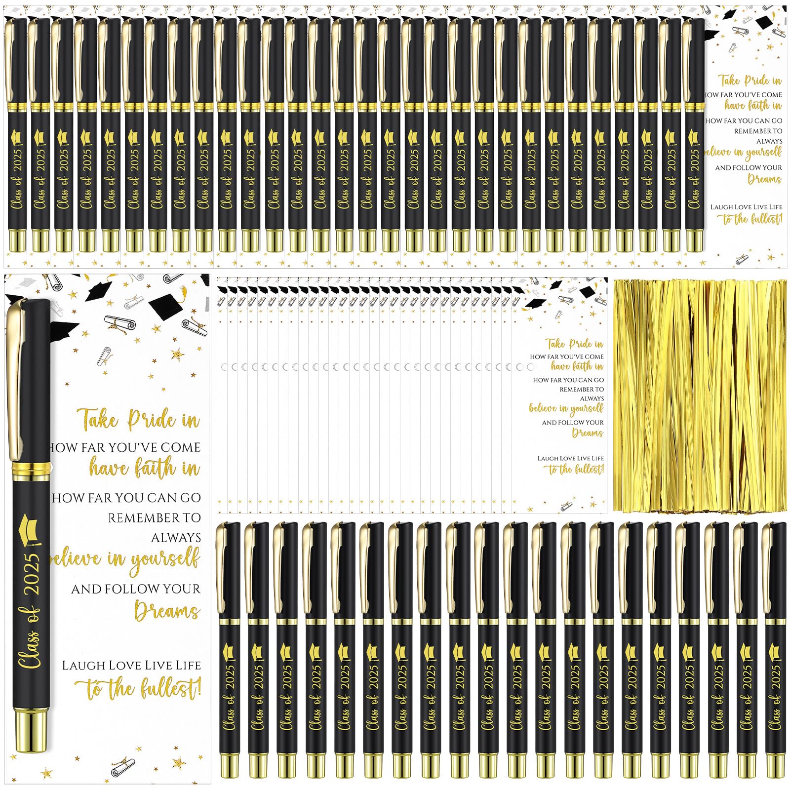 Sinmoe 30 Sets Graduation Gifts Bulk Class of 2026 Graduation Ballpoint Pens Black Ink Inspirational Ballpoint Pens with Cards and Gold Twist Ties Party Favors for College High School(Black and Gold)