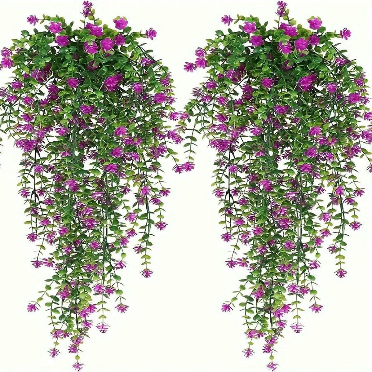 Ayhtud Purple 3Pcs, Artificial Hanging Plants Fake Hanging Plant Faux Eucalyptus Leaf Greenery Vine Outdoor Resistant Plants-3Pcs