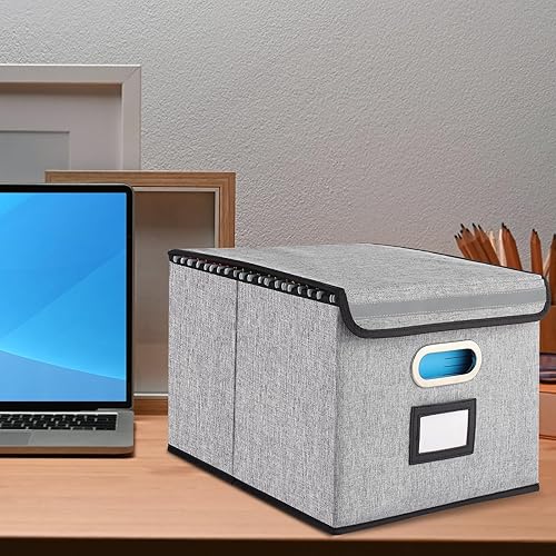 Miniatura 5 de Caja de almacenamiento plegable gris moderna con tapa, 11 x 12 x 14.75 pulgadas, 16 compartimentos, 1 paquete