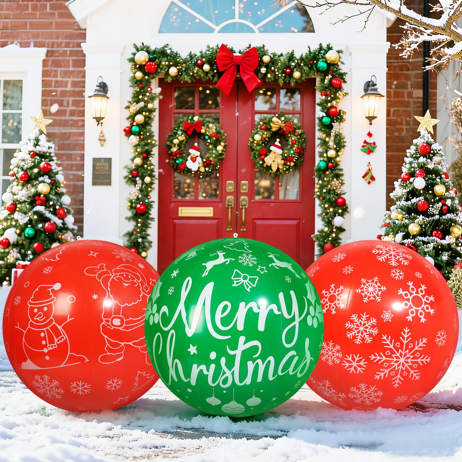 Bolas inflables de Navidad PVC 81 cm 3 piezas decoración exterior jardín
