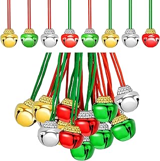 Janinka 120 Pieces Christmas Bell Necklaces Christmas Holiday Necklaces Christmas Bells Christmas Necklace for Xmas Party Accessories Favors Decorations Supplies