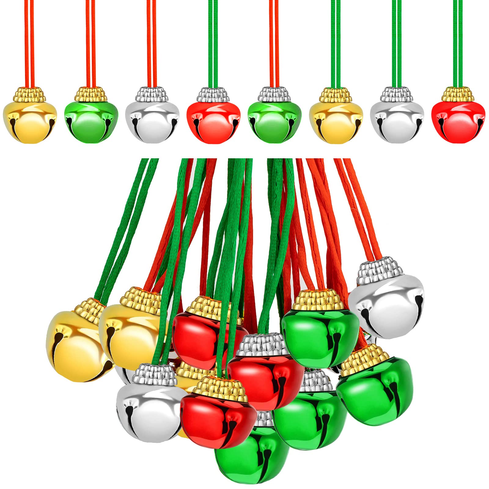 120 Pieces Christmas Bell Necklaces Christmas Holiday Necklaces Christmas Bells Christmas Necklace for Xmas Party Accessories Favors Decorations Supplies, steel and rope, No Gemstone, steel and rope, No Gemstone