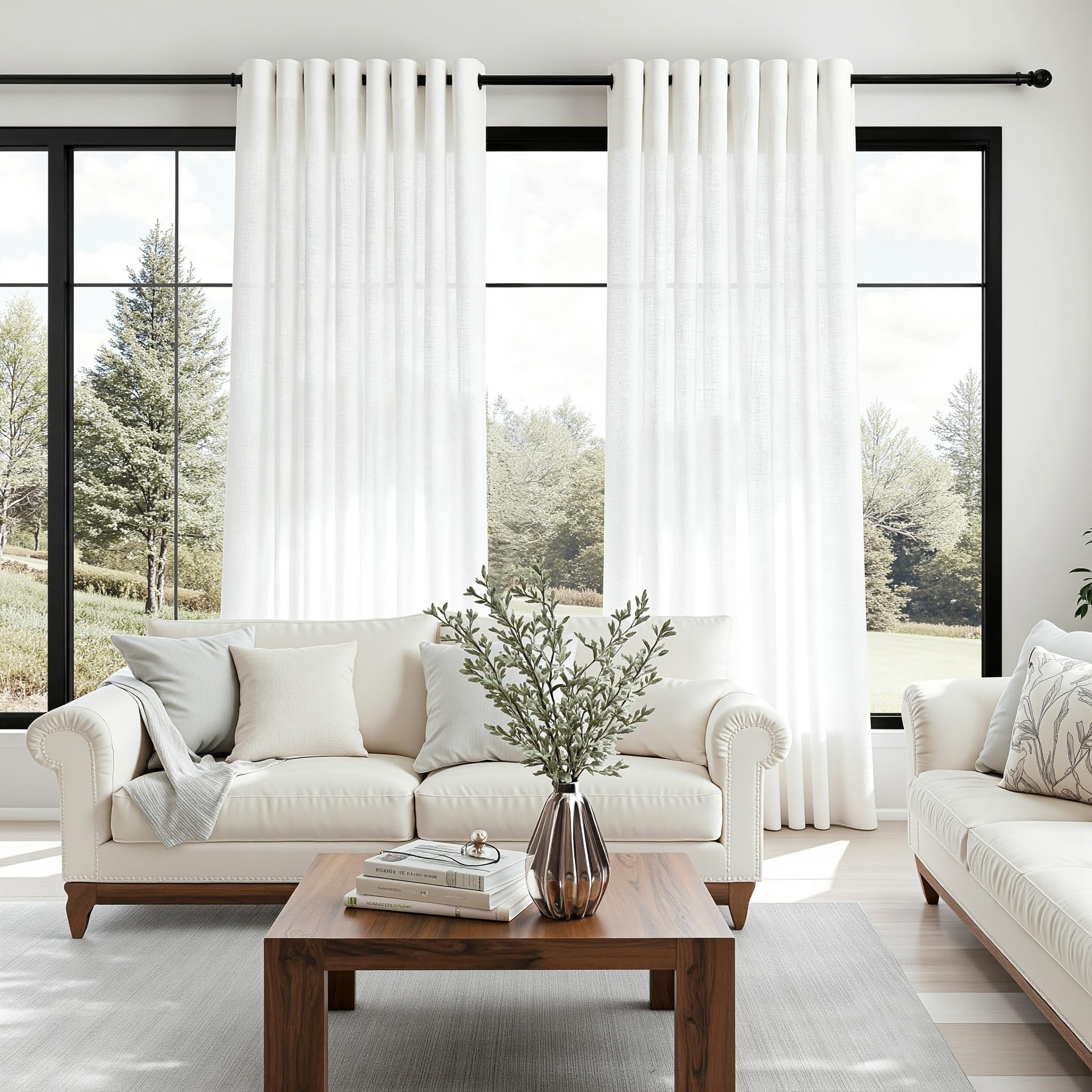 MYSKY HOME Gordijnen, linnen gordijn met oogjes, linnenlook, modern MYSKY HOME Gordijnen, linnen gordijn met oogjes, linnenlook, modern