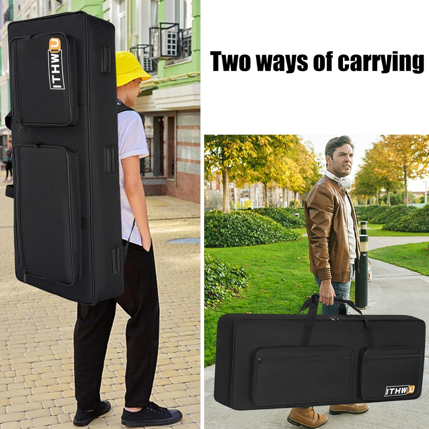 Padded 8mm Shockproof 61 Keys Keyboard Case Electric Piano Keyboard Gig Bag Well Protection with Adjustable Straps and 4-Pocket for Keyboard Accessaries, Black（Interior Size:40.6”×15.7”×5”）