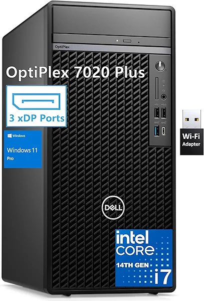 Dell OptiPlex 7020 Plus 7000 Tower Business Desktop Computer, 14th Gen Intel 20-Core i7-14700 up to 5.4GHz, 32GB DDR5 RAM, 1TB PCIe SSD, DVDRW, WiFi Adapter, RJ-45, 3 DisplayPorts, Windows 11 Pro