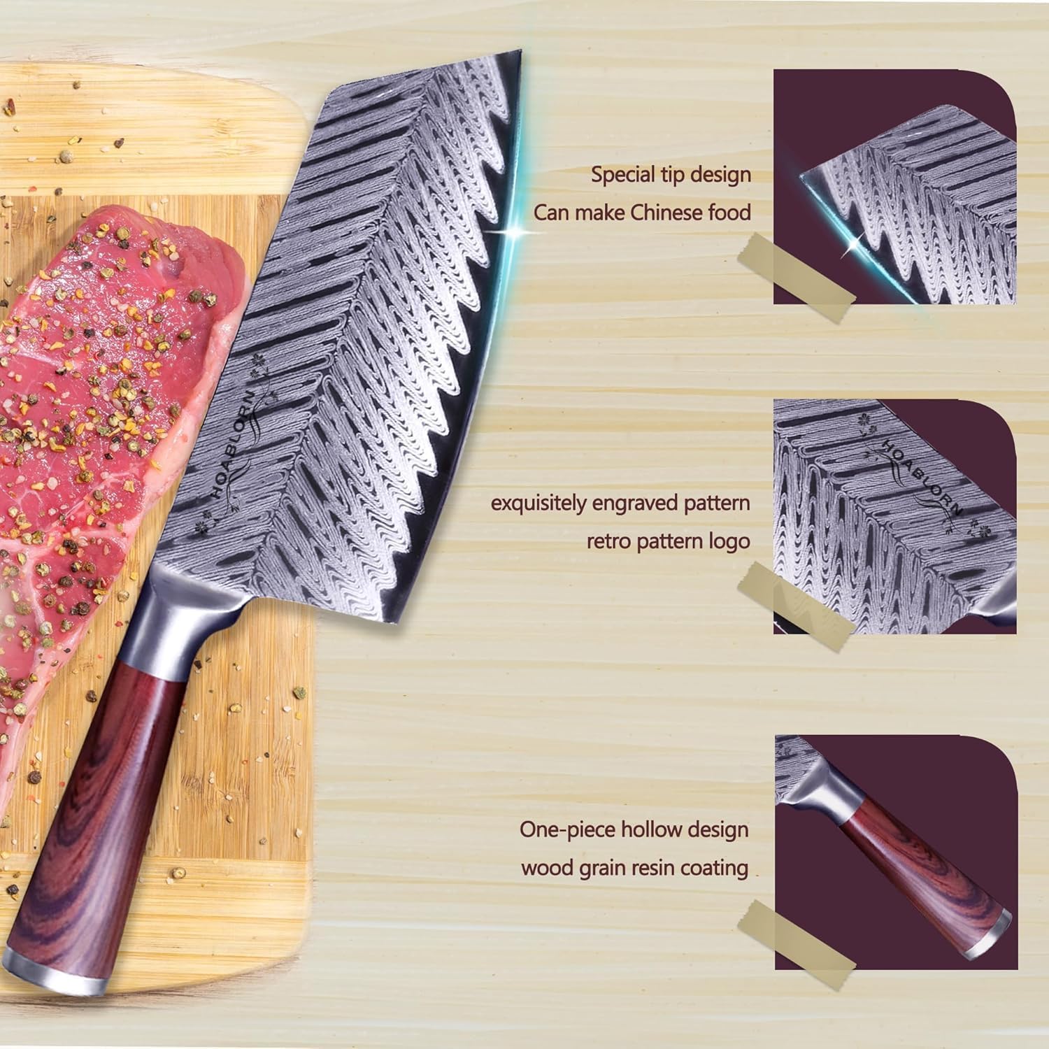 Bloc à couteaux professionnel Set de couteaux, Couteaux de cuisine professionnels avec bloc en bois, Set de couteaux de cuisine avec porte-couteaux en bois, Bon pour la maison,Mariage