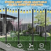 Vista 6 de Pack de 6 postes para luces de cadena, poste de luz de cadena para exteriores de 10 pies con horquilla de metal con soporte ajustable
