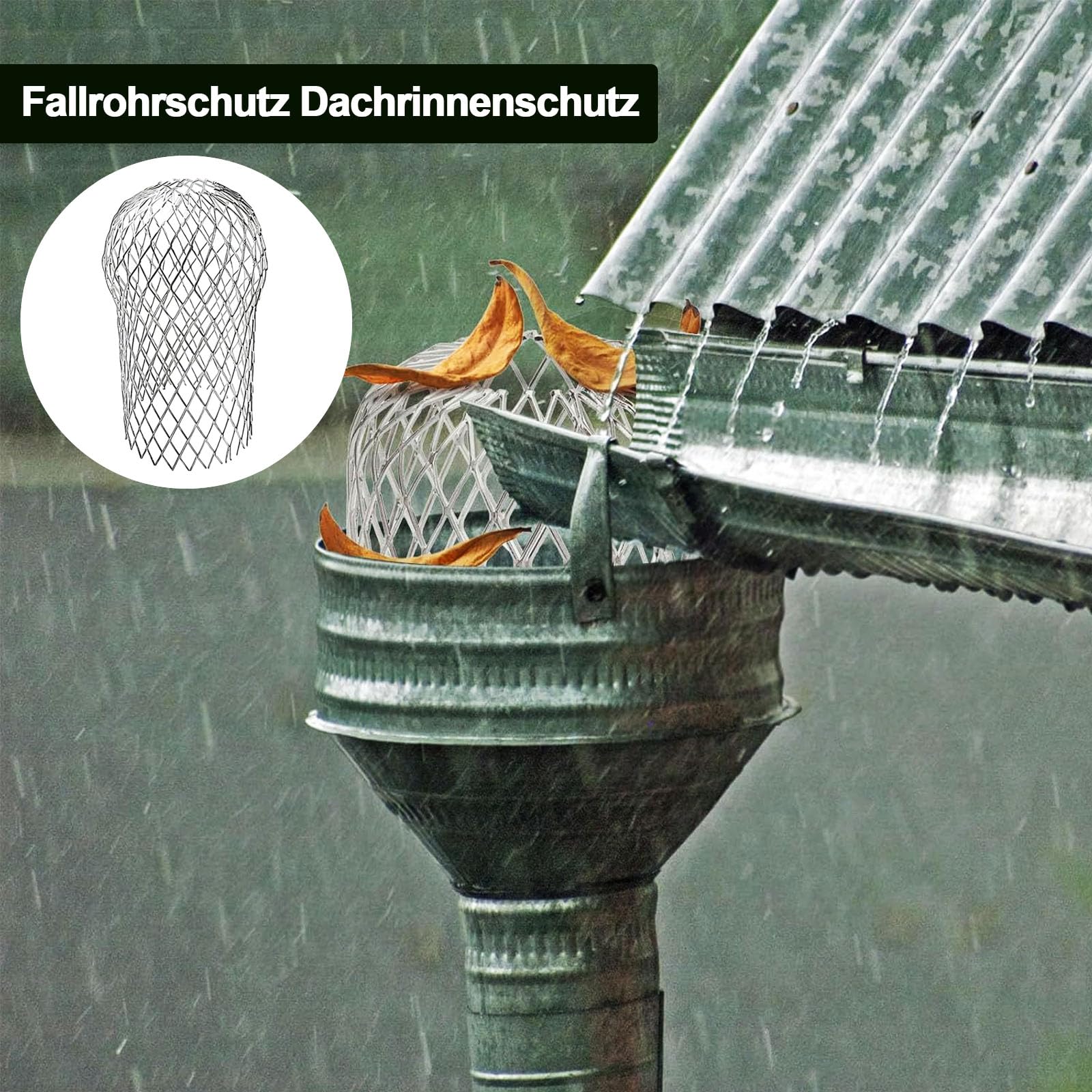 Osłona rury spustowej, ochrona rynny dachowej, 4 sztuki, sitko rynnowe, ochrona rury spustowej, wysokość 17 cm, ochrona rynny dachowej, ochrona przed liśćmi, aluminiowa ochrona przed rdzą, do rur